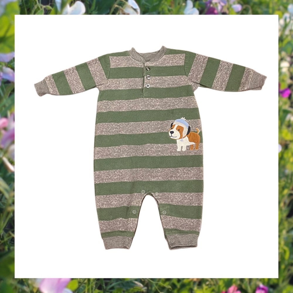 CARTERS Green & Gray Striped Fleece with Puppy